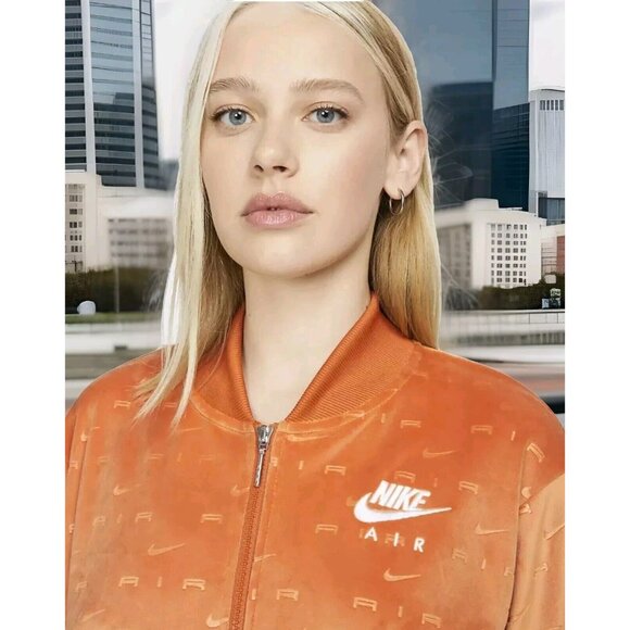Nike Air Velour Jacket Orange Full Zip Signature Logo Long Sleeve Women's Sz 2X - Picture 4 of 6